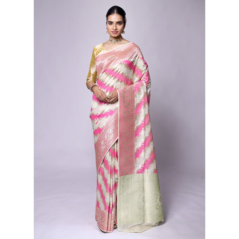 Pink Uppada Silk Saree With Blouse Piece - JD986601288