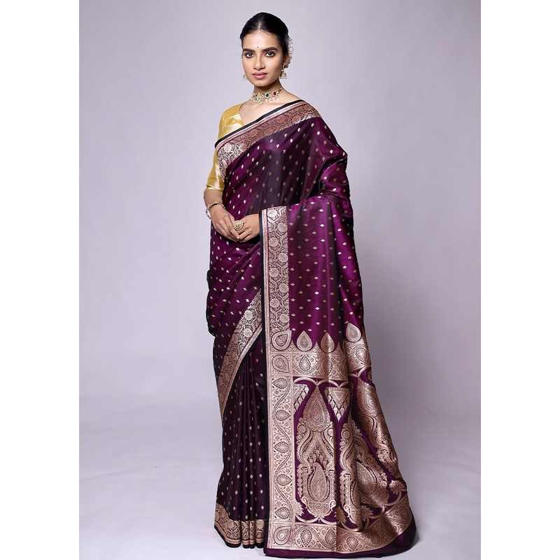 Purple Banarasi Silk Saree With Blouse Piece - JD986601287