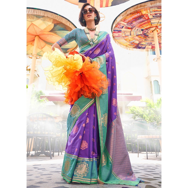 Purple Spun Silk Saree With Blouse Piece - JD986601343