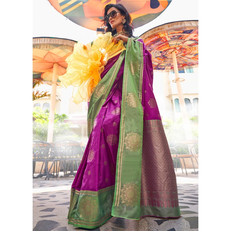Purple Spun Silk Saree With Blouse Piece - JD986601344
