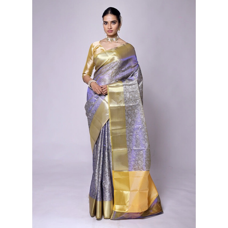 Purple Tissue Silk Saree With Blouse Piece - JD986601325