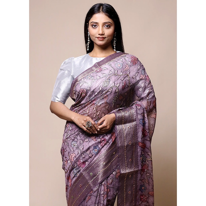 Purple Tussar Silk Saree With Blouse Piece - JD986601370