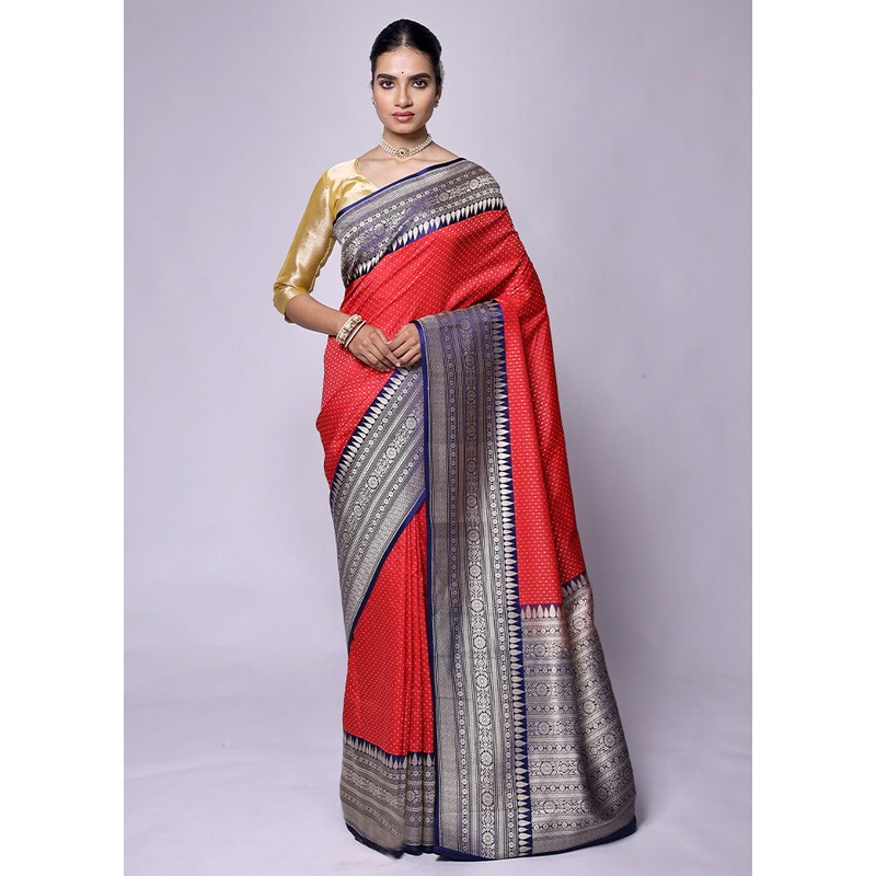 Red Dupion Silk Saree With Blouse Piece - JD986601275