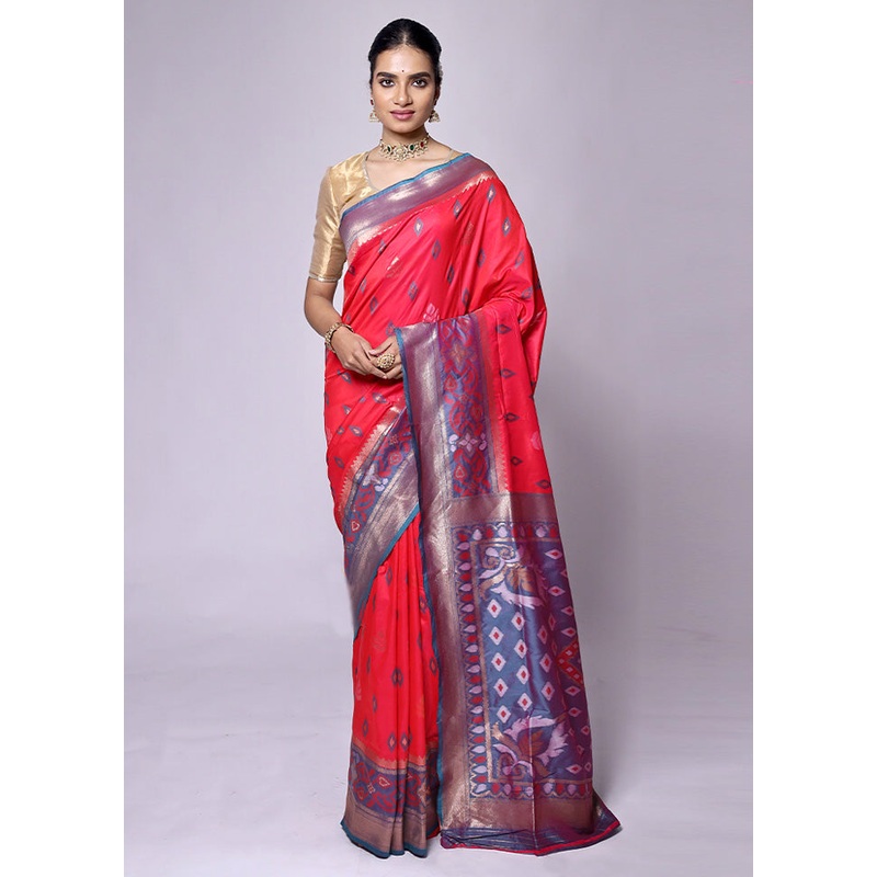 Red Dupion Silk Saree With Blouse Piece - JD986601278
