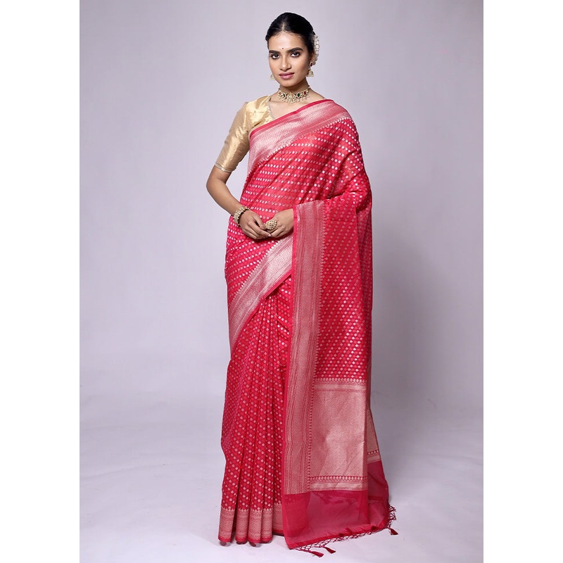 Red Kora Silk Saree With Blouse Piece - JD986601269