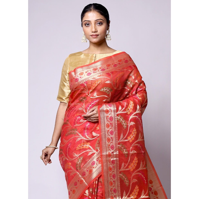 Red Kora Silk Saree With Blouse Piece - JD986601366