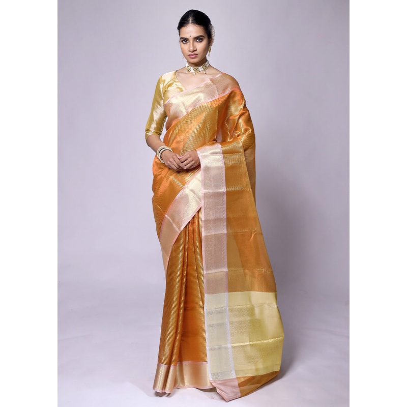 Yellow Tissue Silk Saree With Blouse Piece - JD986601261
