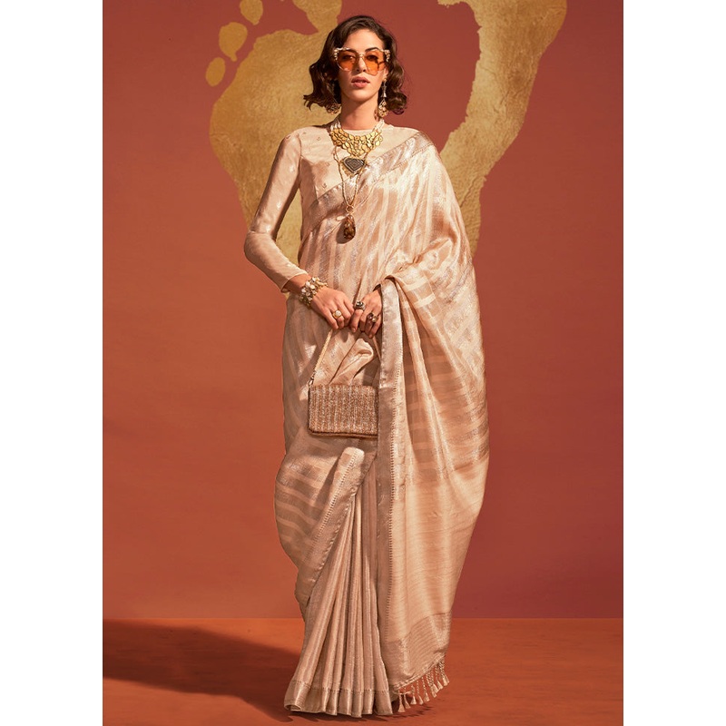 Beige Spun Silk Saree With Blouse Piece - JD986601172