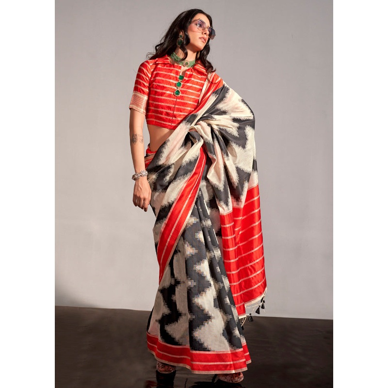 Cream Spun Silk Saree With Blouse Piece - JD986601073