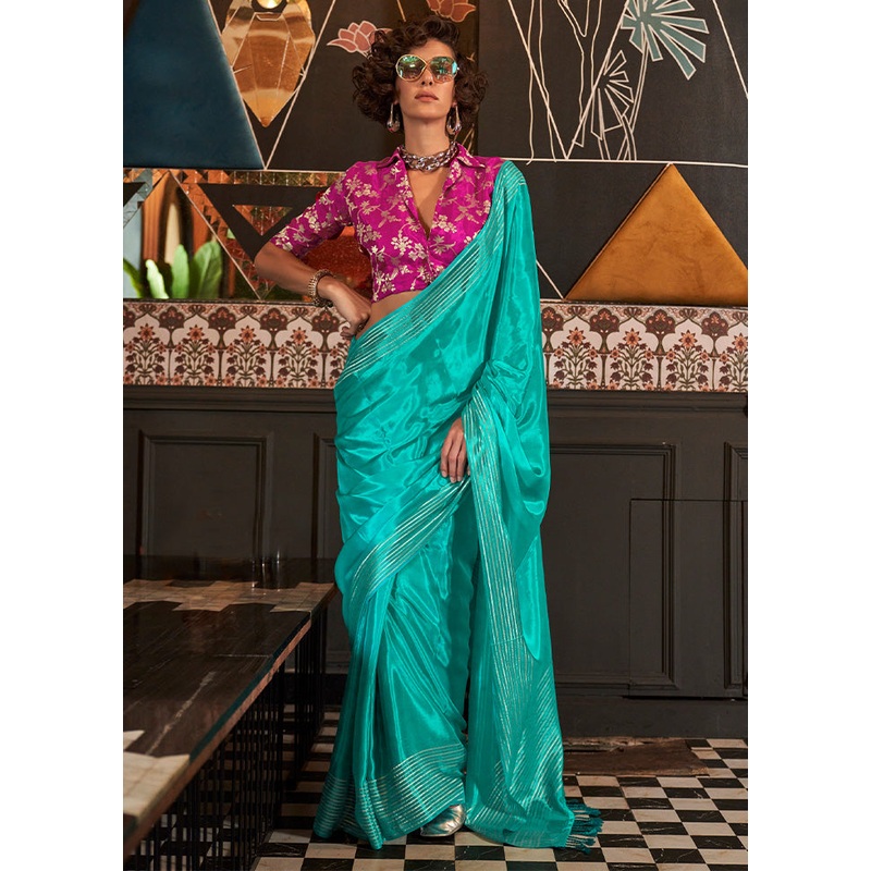 Firoza Spun Silk Saree With Blouse Piece - JD986601151