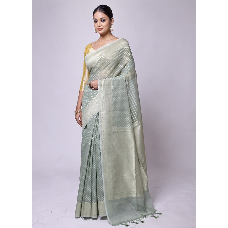 Green Kora Silk Saree With Blouse Piece - JD986601220