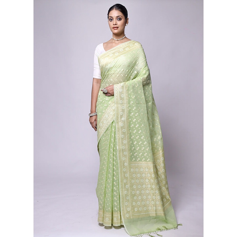 Green Kora Silk Saree With Blouse Piece - JD986601221