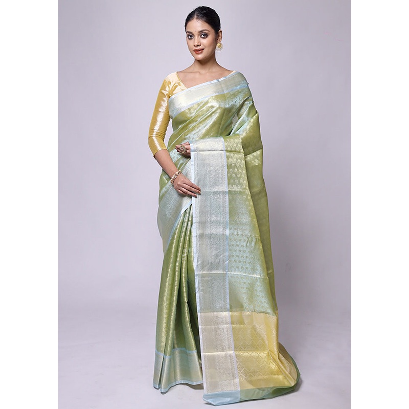 Green Tissue Silk Saree With Blouse Piece - JD986601218