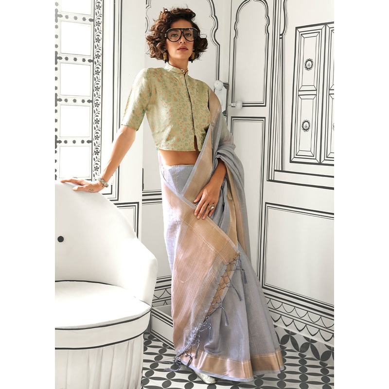 Grey Chiffon Silk Saree With Blouse Piece - JD986601142