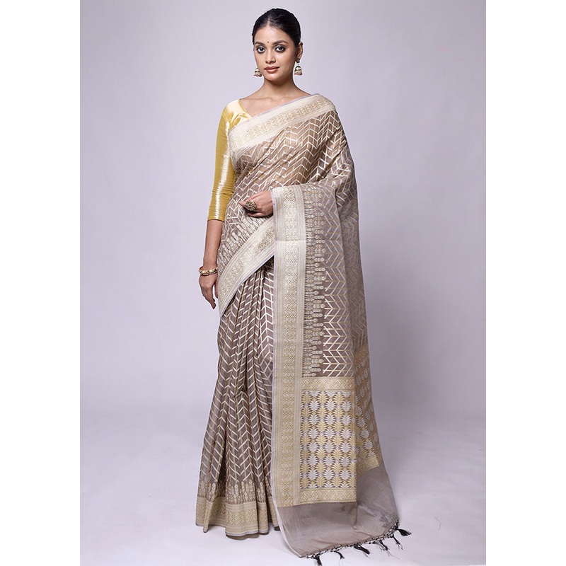 Grey Kora Silk Saree With Blouse Piece - JD986601212