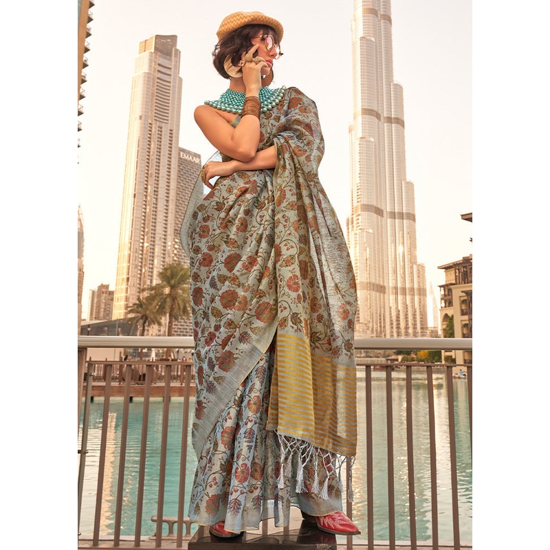Grey Spun Silk Saree With Blouse Piece - JD986601138