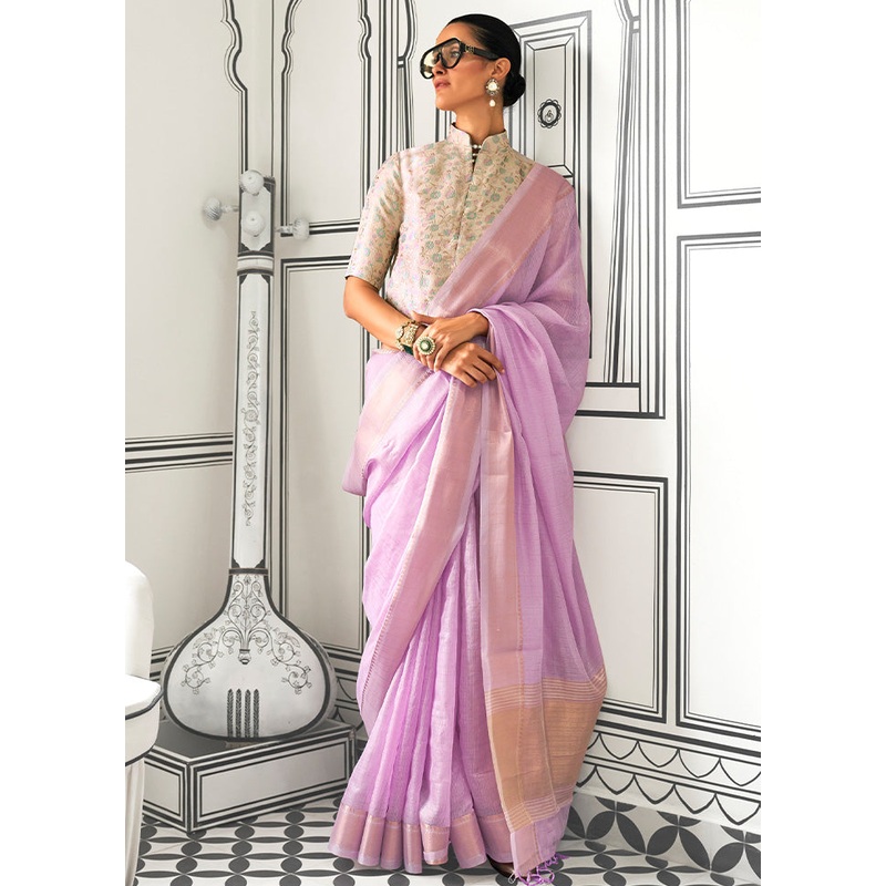 Lavender Chiffon Silk Saree With Blouse Piece - JD986601137