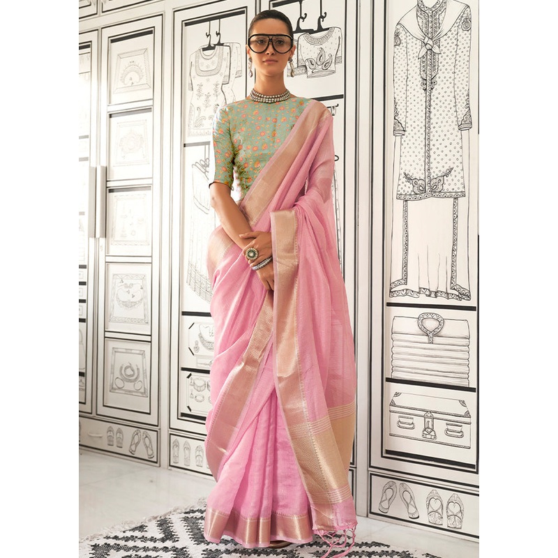 Light Pink Chiffon Silk Saree With Blouse Piece - JD986601133
