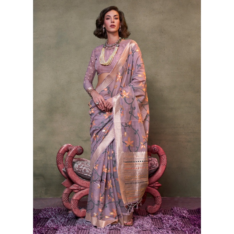 Mauve Cotton Saree With Blouse Piece - JD986601128
