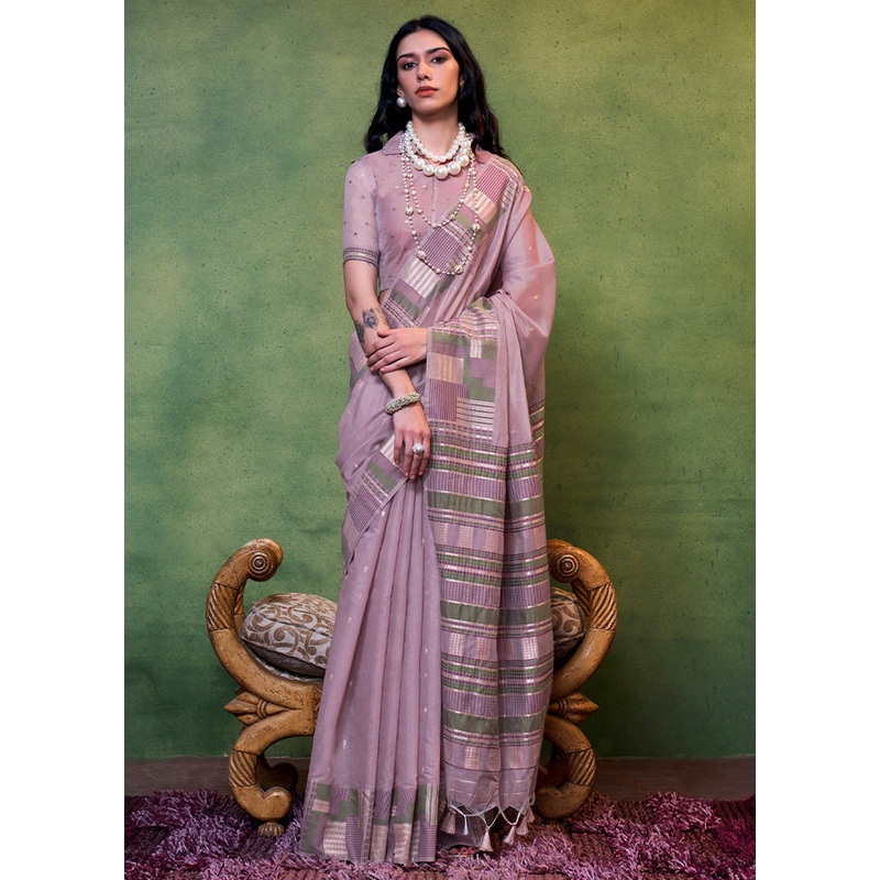 Mauve Cotton Saree With Blouse Piece - JD986601129