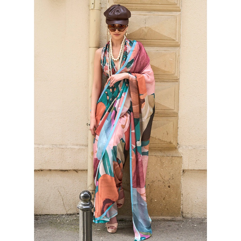 Multicolor Georgette Saree With Blouse Piece - JD986601118