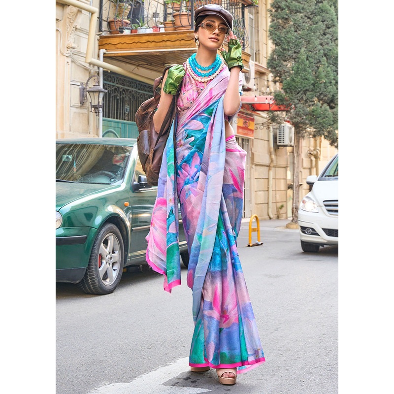 Multicolor Georgette Saree With Blouse Piece - JD986601123