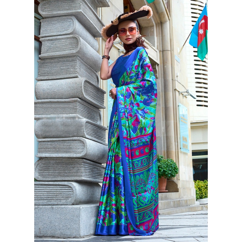Multicolor Satin Silk Saree With Blouse Piece - JD986601077