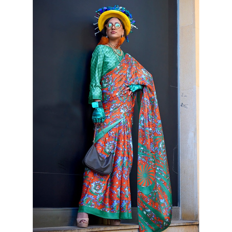 Multicolor Satin Silk Saree With Blouse Piece - JD986601083
