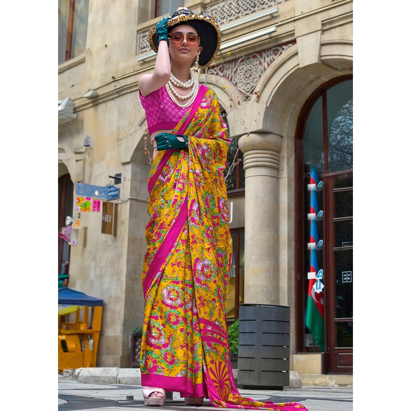 Multicolor Satin Silk Saree With Blouse Piece - JD986601084