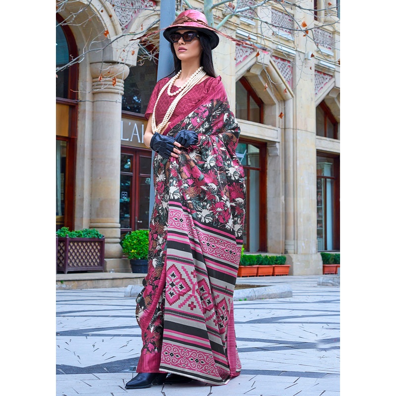 Multicolor Satin Silk Saree With Blouse Piece - JD986601087