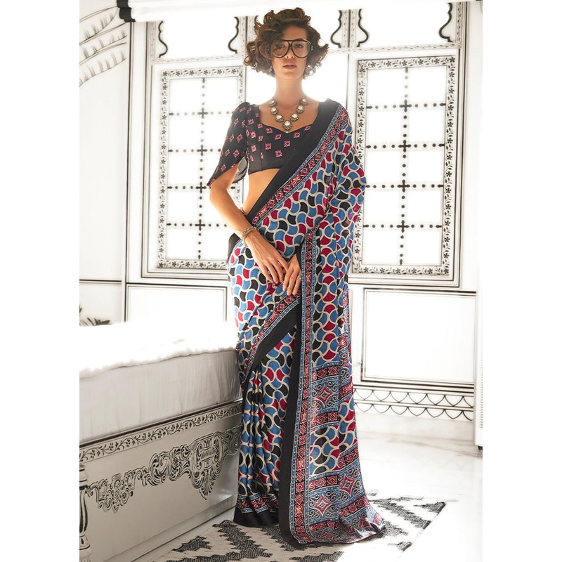 Multicolor Satin Silk Saree With Blouse Piece - JD986601089