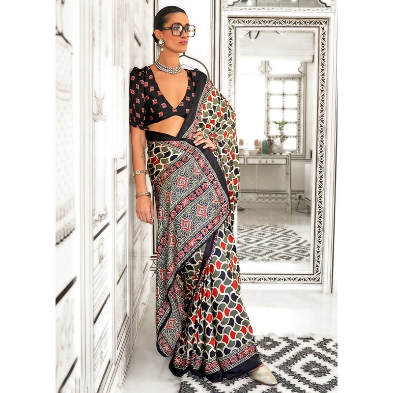 Multicolor Satin Silk Saree With Blouse Piece - JD986601090