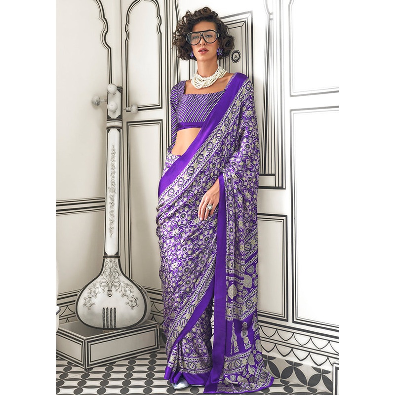 Multicolor Satin Silk Saree With Blouse Piece - JD986601092