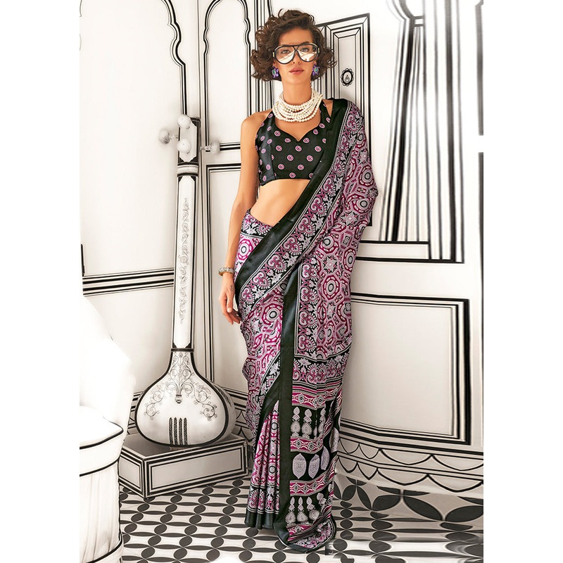 Multicolor Satin Silk Saree With Blouse Piece - JD986601094