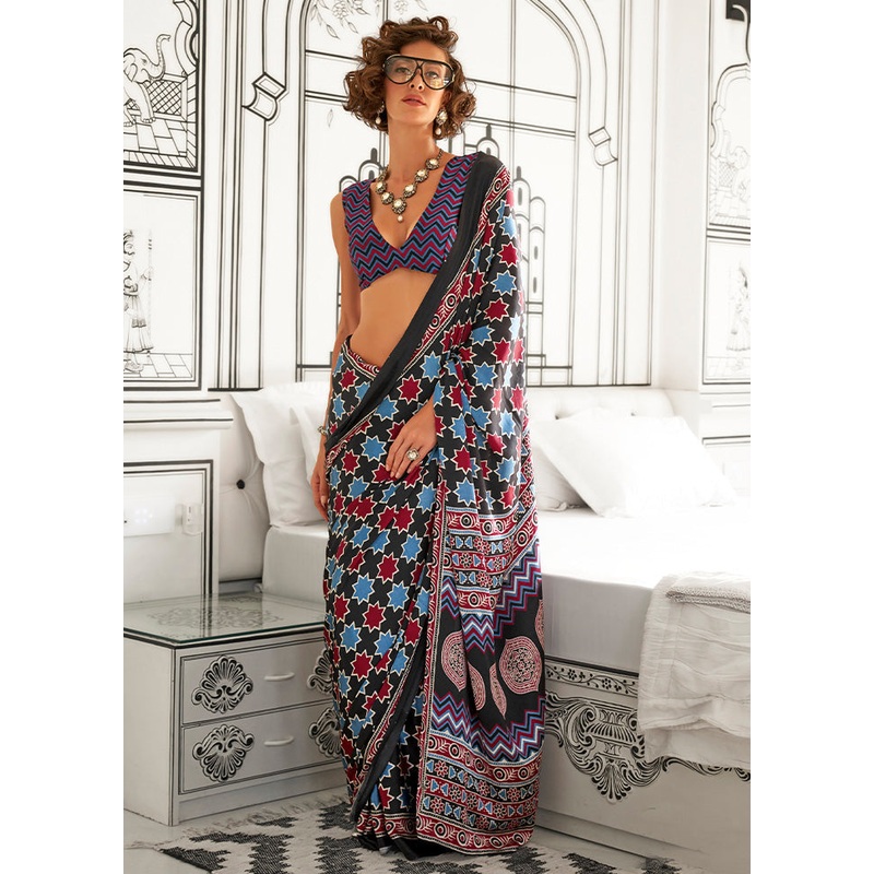 Multicolor Satin Silk Saree With Blouse Piece - JD986601096