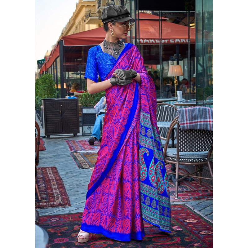 Multicolor Satin Silk Saree With Blouse Piece - JD986601098