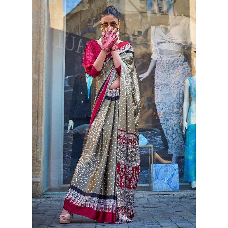 Multicolor Satin Silk Saree With Blouse Piece - JD986601099