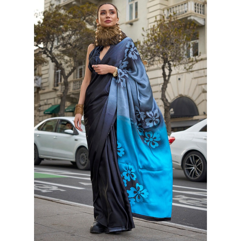 Multicolor Satin Silk Saree With Blouse Piece - JD986601102