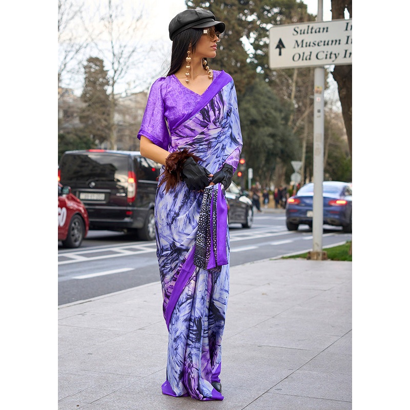 Multicolor Satin Silk Saree With Blouse Piece - JD986601103
