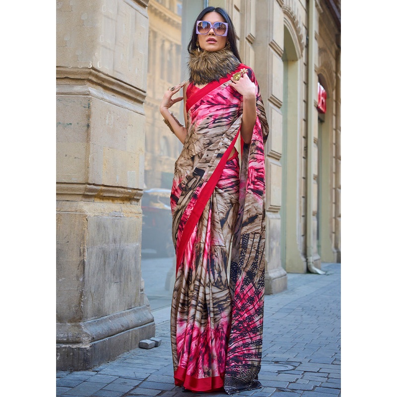 Multicolor Satin Silk Saree With Blouse Piece - JD986601104
