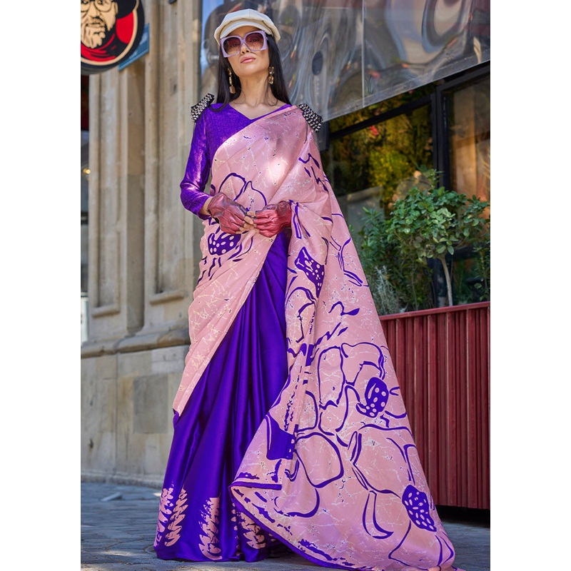 Multicolor Satin Silk Saree With Blouse Piece - JD986601108
