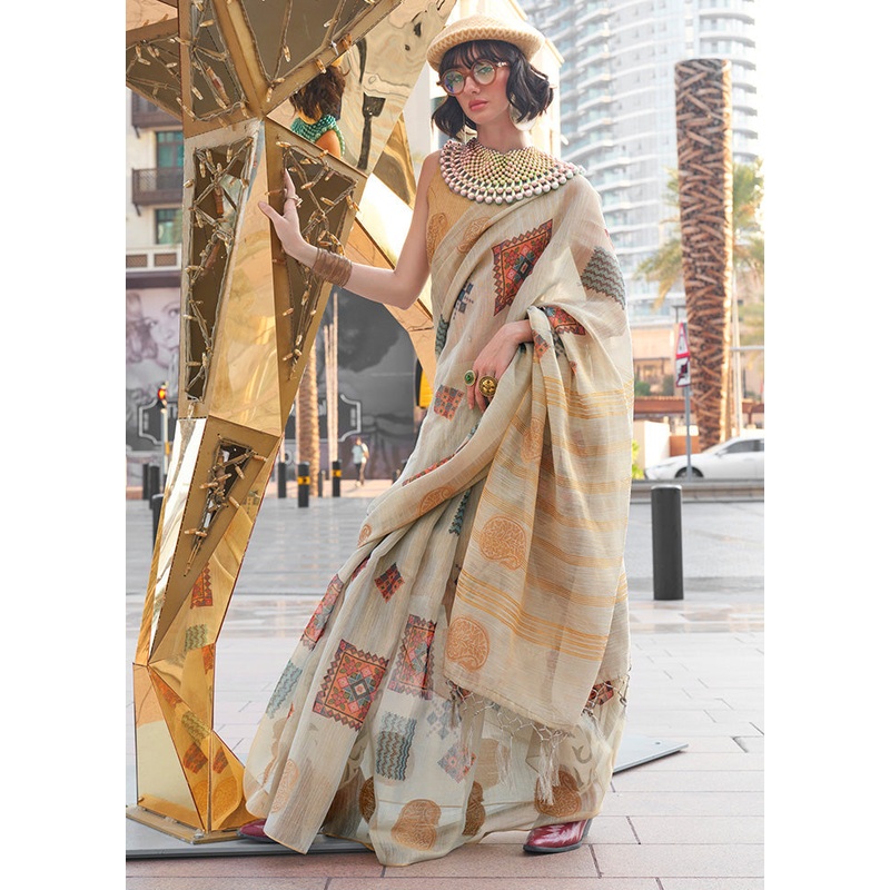 Multicolor Spun Silk Saree With Blouse Piece - JD986601062