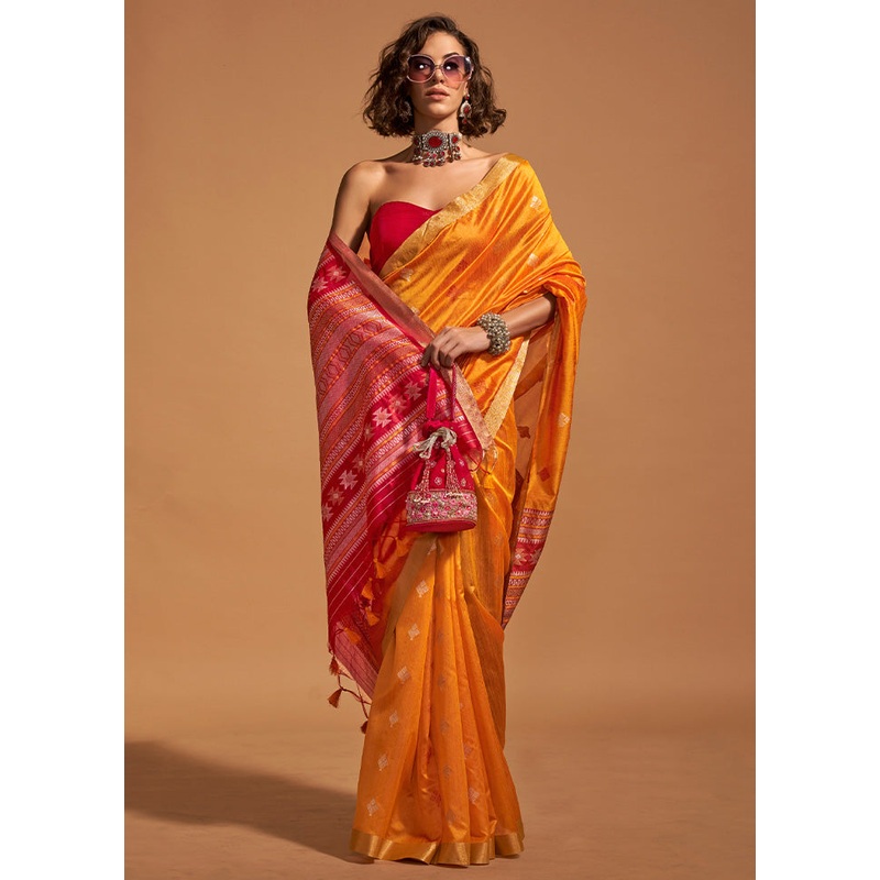 Mustard Spun Silk Saree With Blouse Piece - JD986601060