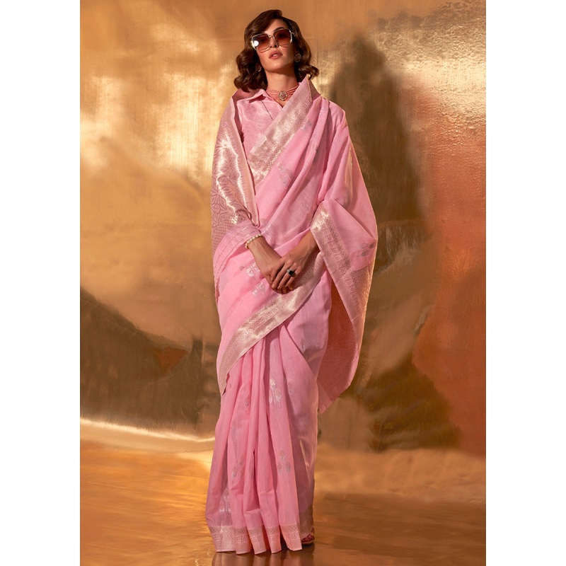 Pink Cotton Saree With Blouse Piece - JD986601055