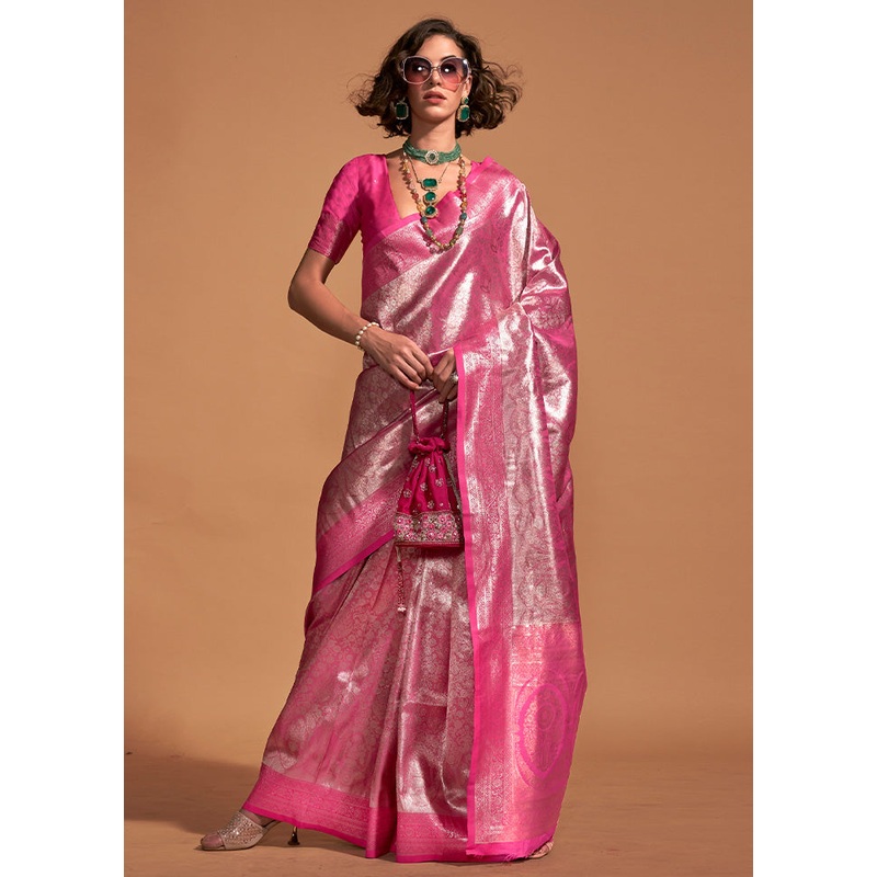 Pink Kanjivaram Silk Saree With Blouse Piece - JD986601053