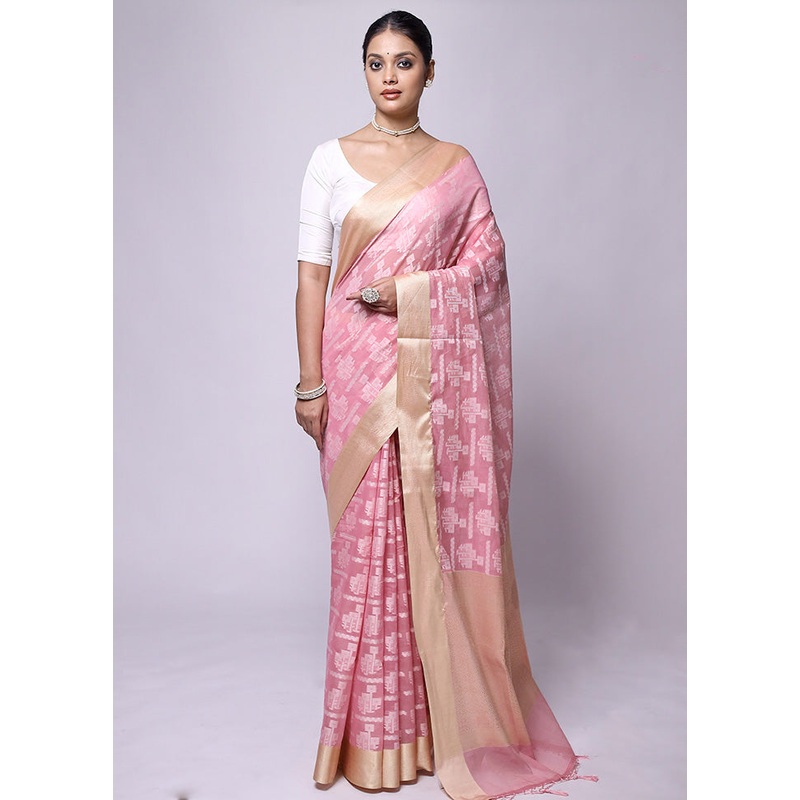Pink Kora Silk Saree With Blouse Piece - JD986601200
