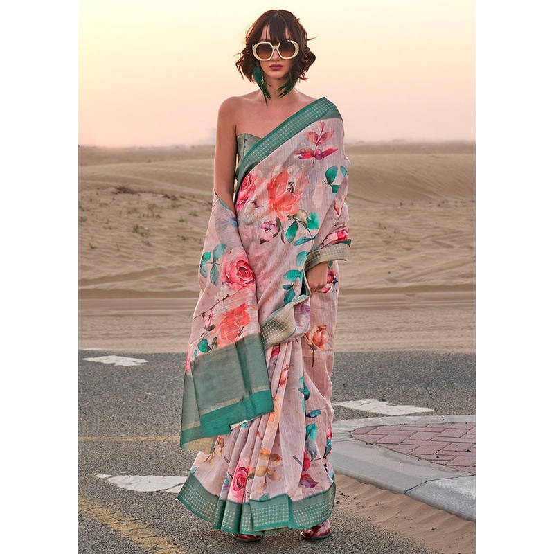 Pink Linen Silk Saree With Blouse Piece - JD986601112