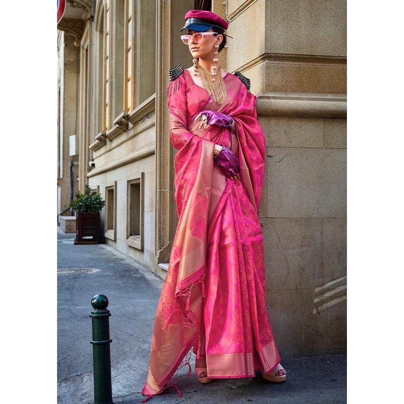 Pink Organza Saree With Blouse Piece - JD986601051