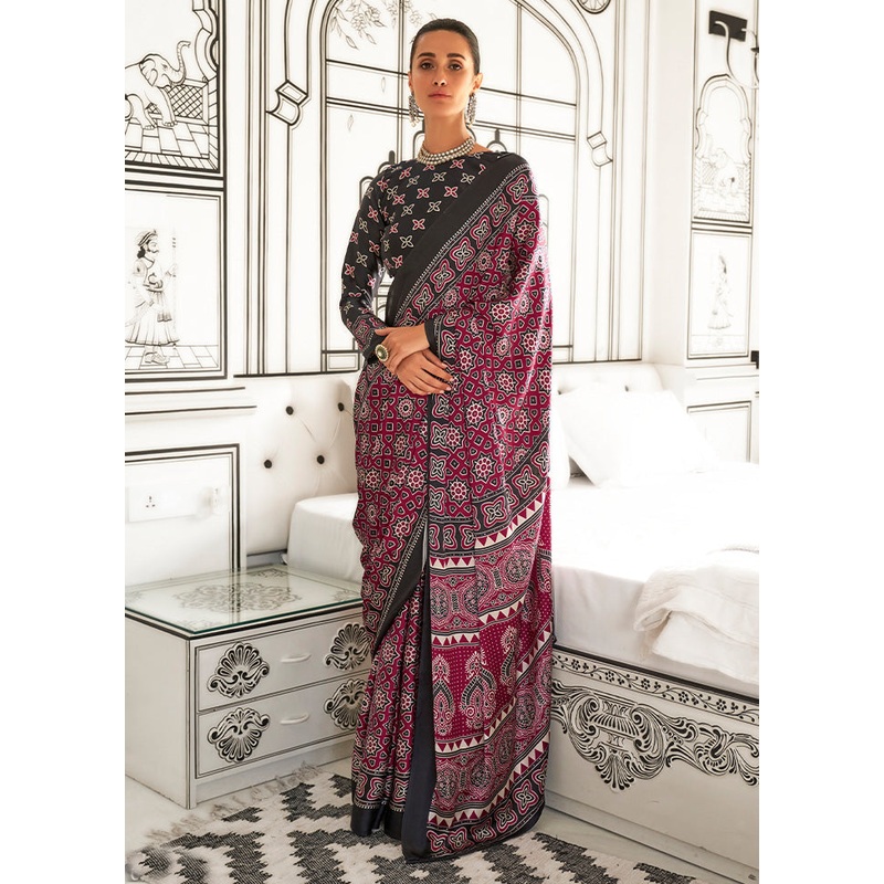 Pink Satin Silk Saree With Blouse Piece - JD986601050