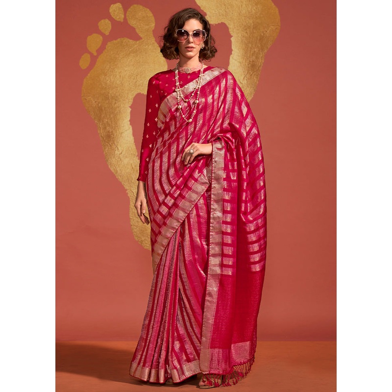 Pink Spun Silk Saree With Blouse Piece - JD986601046